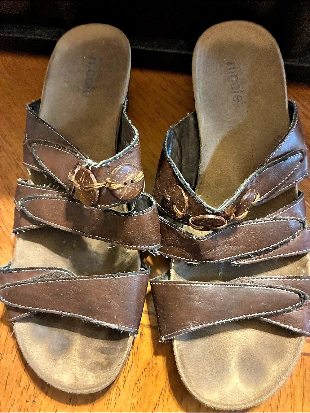nicole Andes Brown Strappy Wedge Sandals US 7.5